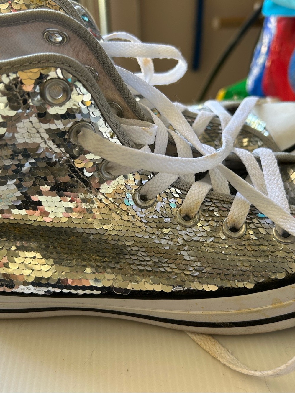 Converse Silver Sequin High-Top Sneakers - Picture 2 of 7